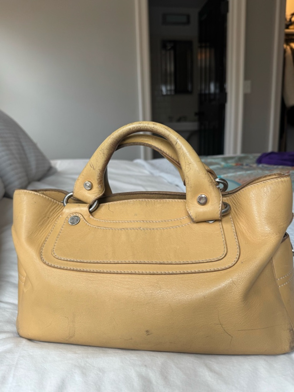 Celine Tan Leather Elegant Top-Handle Shoulder Bag